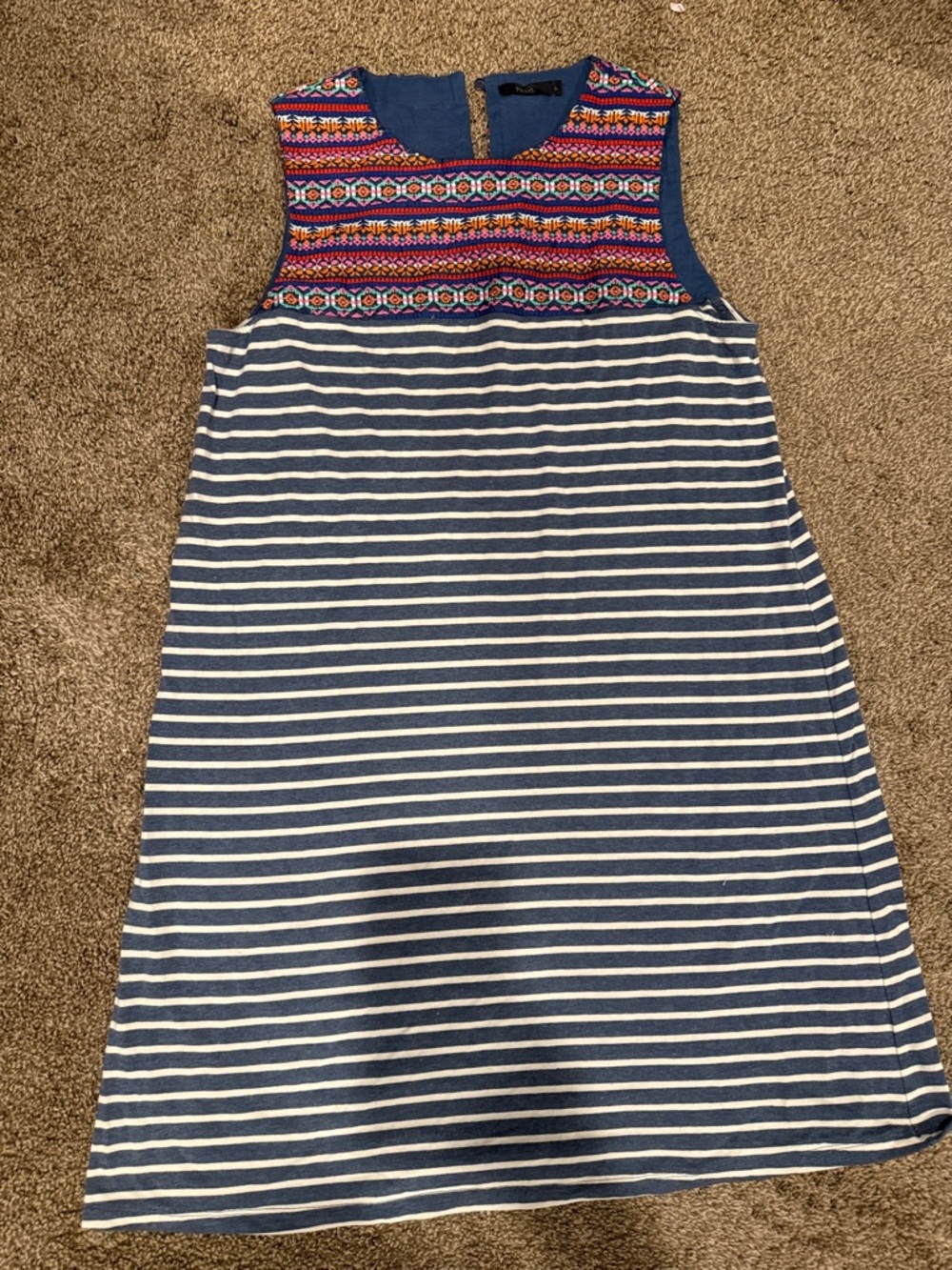 THML Navy & White Striped Dress with Multicolor Embroidered Bodice
